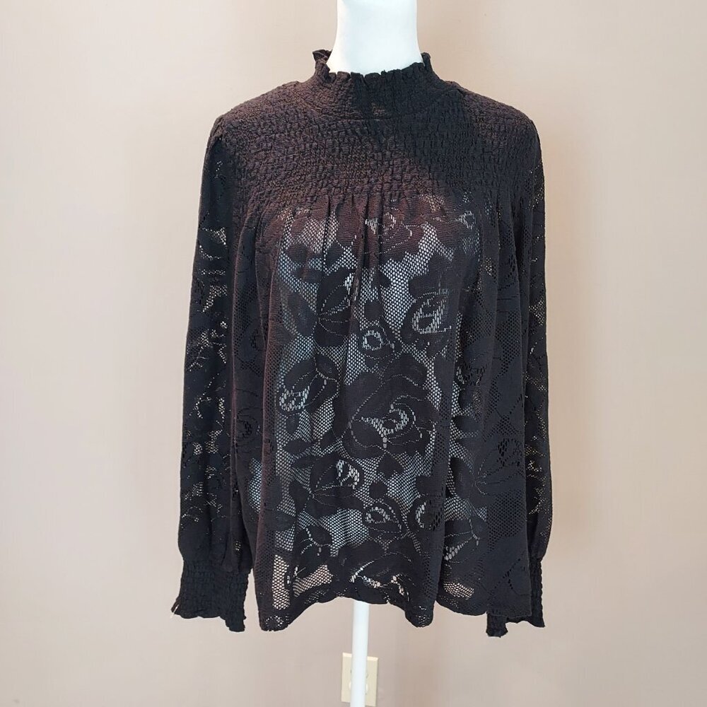Sundance Dorina Black Lace Mock Neck Blouse Size Lg Size Lg - Picture 6 of 11